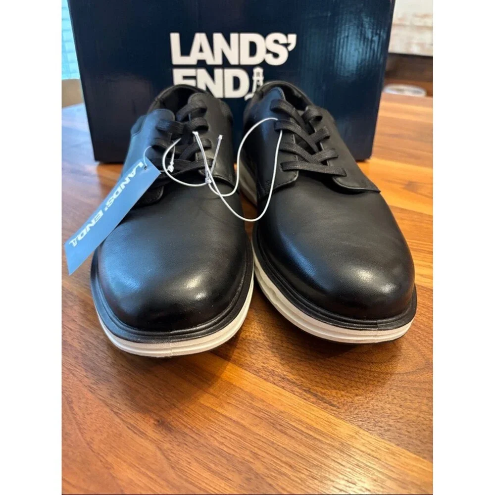 NIB New Lands’ End Black White Sport Oxford Size 12